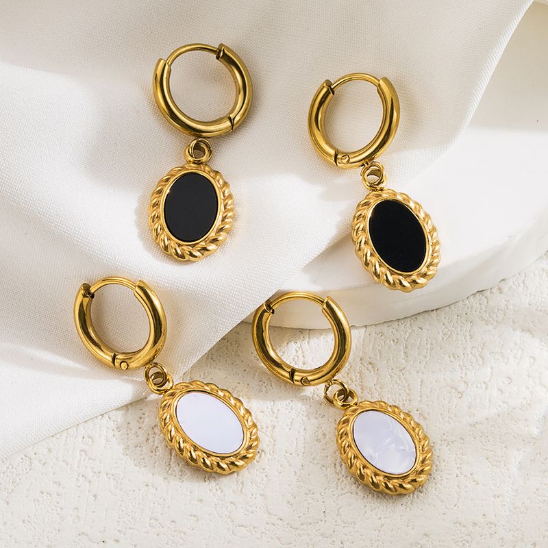 1 Pair Retro Oval Plating Stainless Steel 18k Gold Plated Drop Earrings
