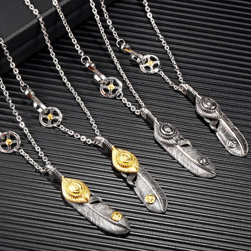 Retro Feather 304 Stainless Steel Plating 18K Gold Plated Men's