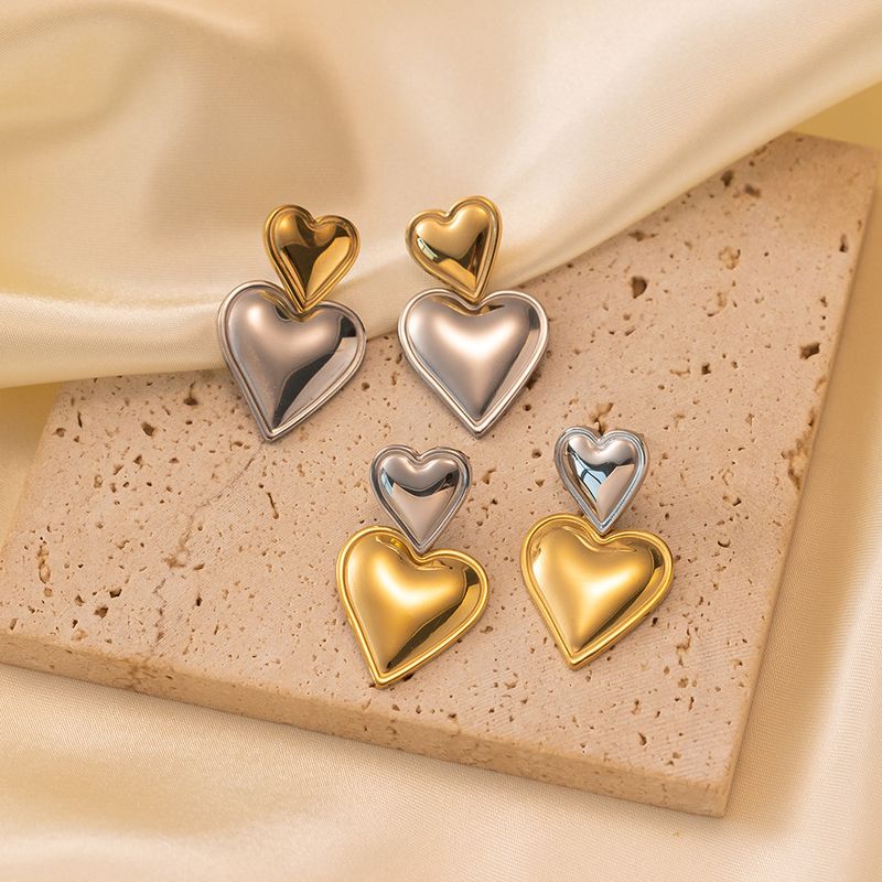 1 Piece Classic Style Commute Heart Shape Plating 304 Stainless Steel 18K Gold Plated Drop Earrings