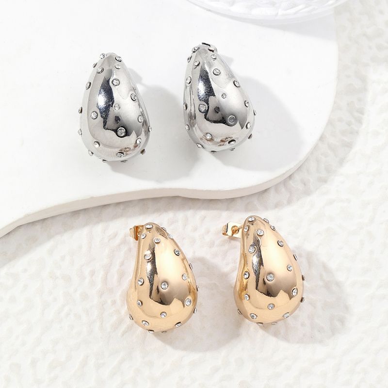 1 Par Estilo Vintage Gotitas De Agua Enchapado Embutido Cobre Diamantes De Imitación Artificiales Chapado En Oro De 18 Quilates. Blanco Oro Plateado Pendientes