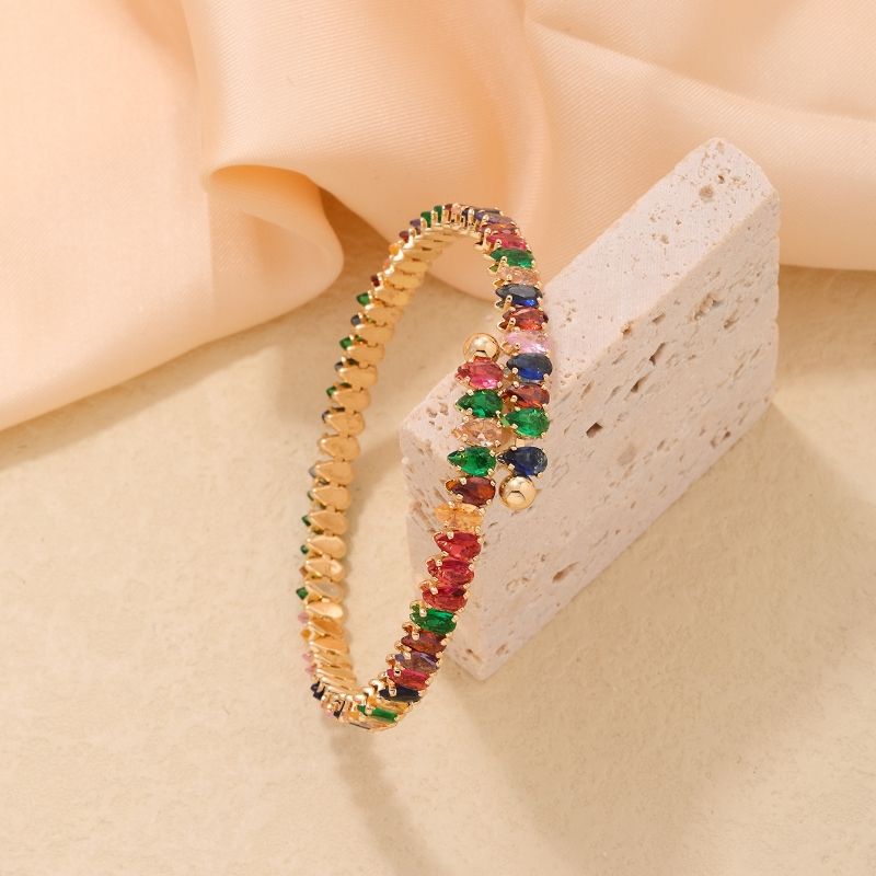 Simple Style Color Block Copper Plating Inlay Zircon Bangle