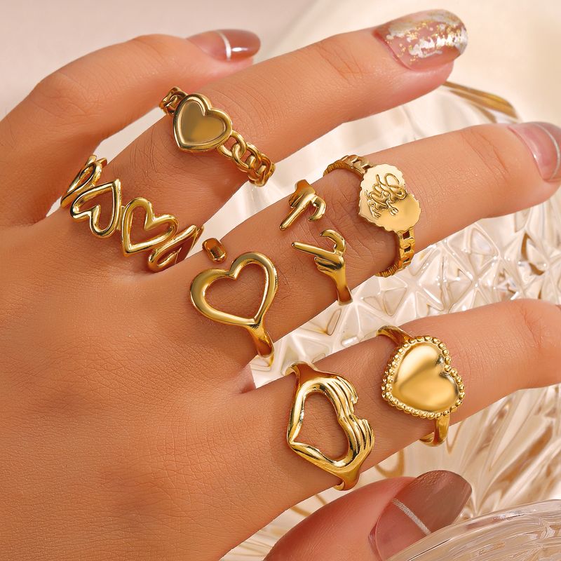 304 Stainless Steel 18K Gold Plated IG Style Plating Heart Shape Open Ring