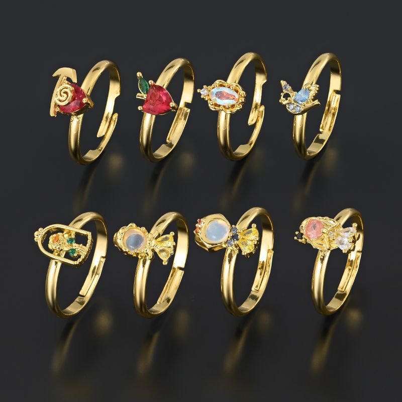 Cute Cartoon Copper Plating Inlay Zircon Gold Plated Silver Plated Open Rings