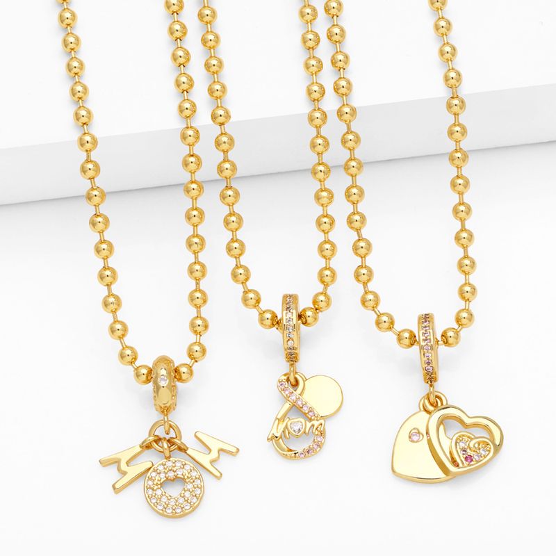 Modern Style Simple Style Letter Heart Shape Copper 18k Gold Plated Zircon Pendant Necklace In Bulk