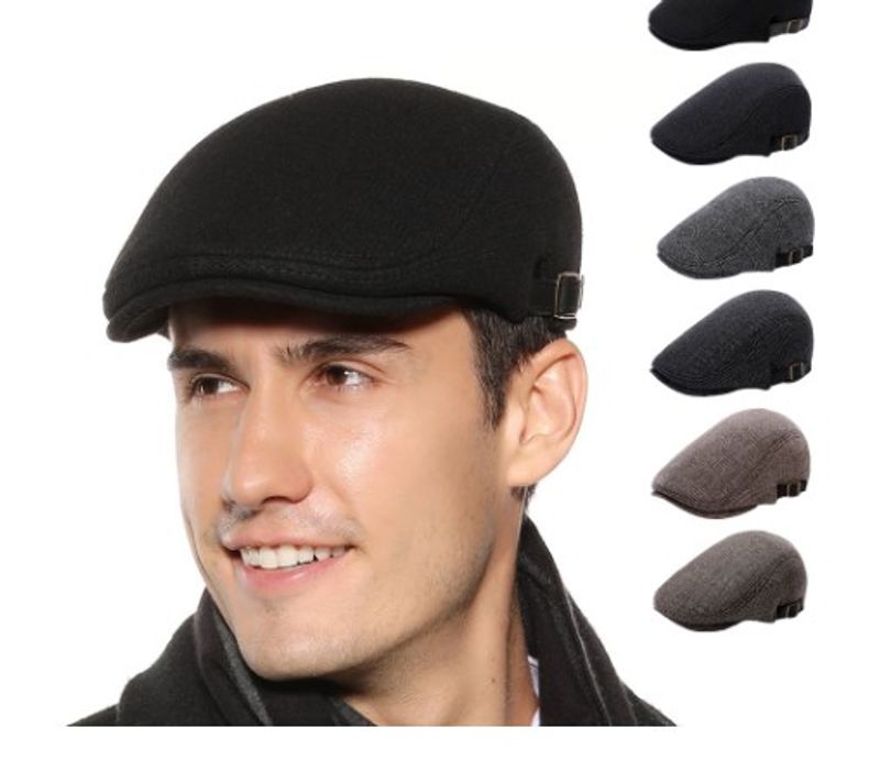 Men's Basic Retro British Style Solid Color Curved Eaves Beret Hat