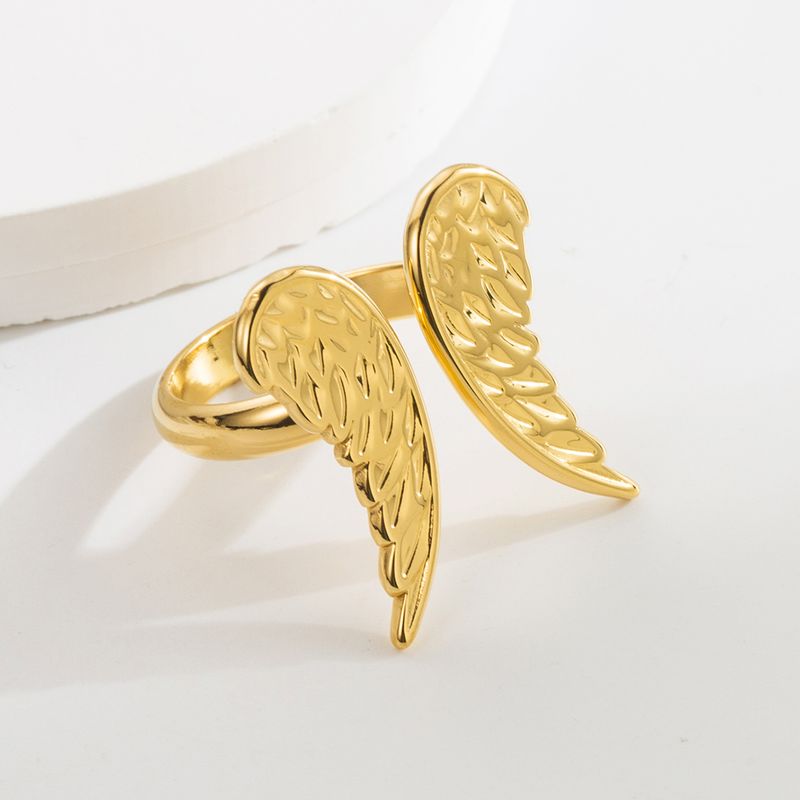304 Stainless Steel 14K Gold Plated Retro Roman Style Plating Hand Heart Shape Wings Open Rings