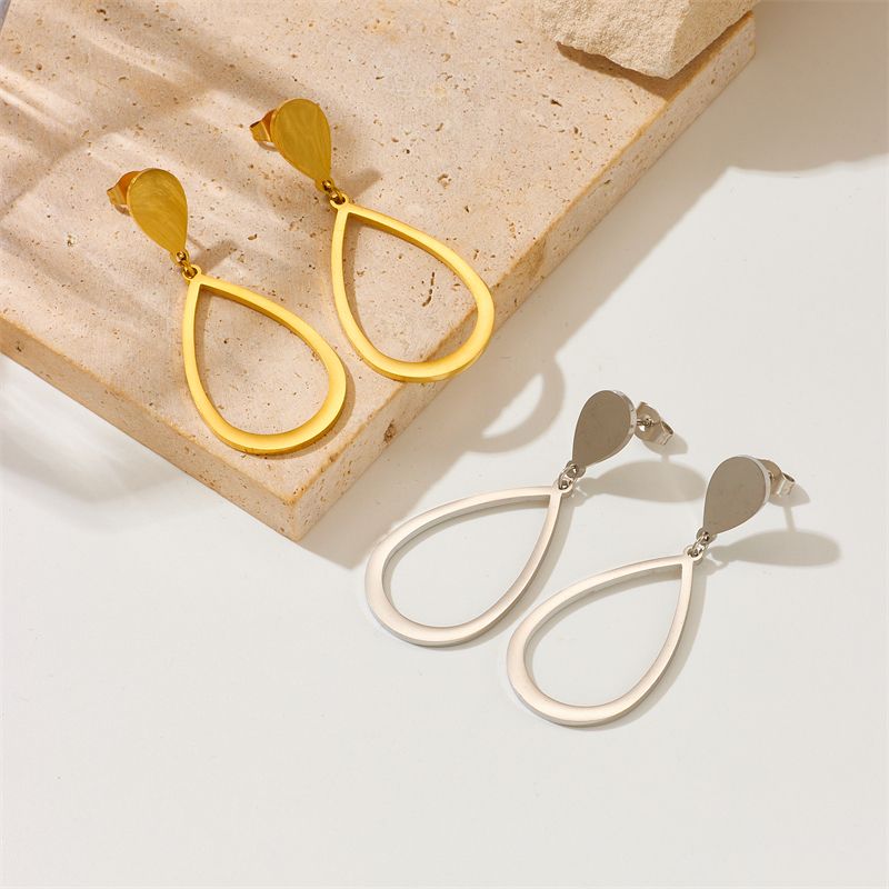1 Pair Simple Style Water Droplets Plating 304 Stainless Steel No Inlaid 18K Gold Plated Drop Earrings