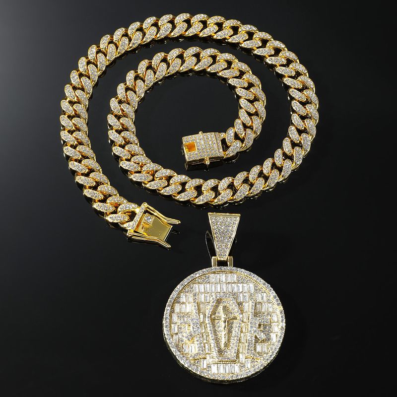 Hip Hop Rond Alliage Incruster Strass Hommes Pendentif