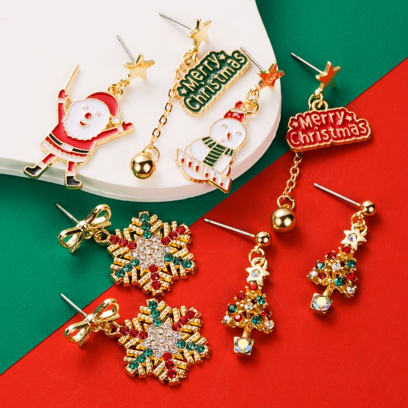 1 Pair Cute Streetwear Christmas Tree Santa Claus Snowflake Enamel Inlay Alloy Rhinestones Drop Earrings