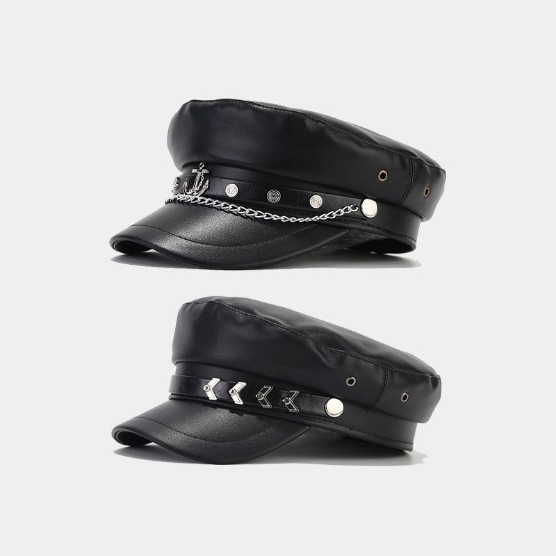 Unisex Basic Retro Solid Color Chain Curved Eaves Military Hat