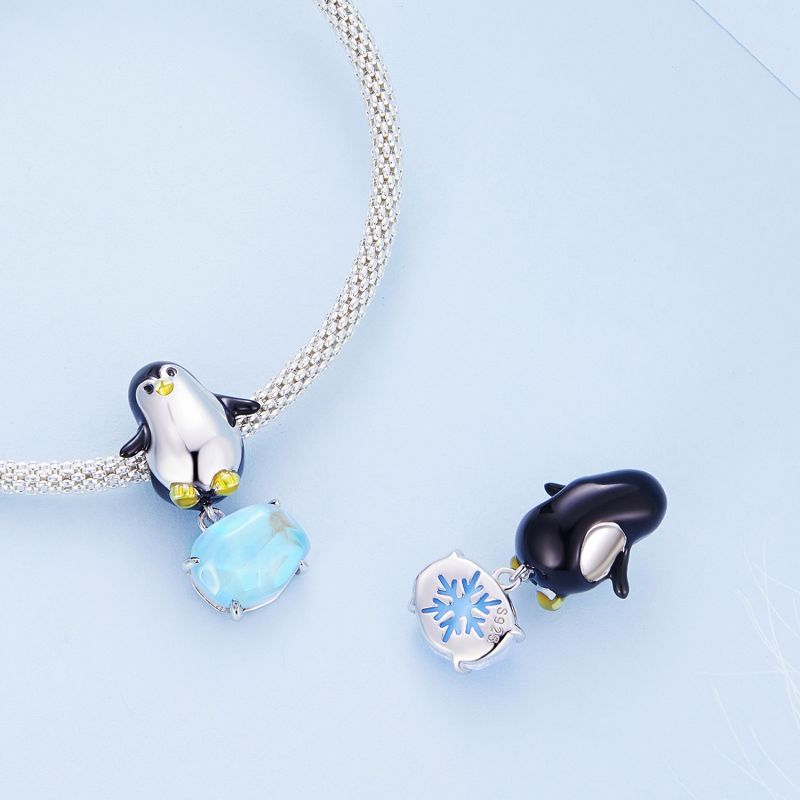 Casual Cute Penguin Sterling Silver Inlay Crystal Jewelry Accessories