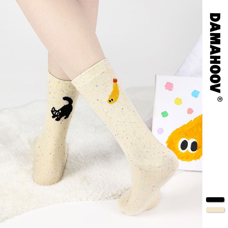 Femmes Mignon Animal Abstrait Coton Crew Socks Une Paire