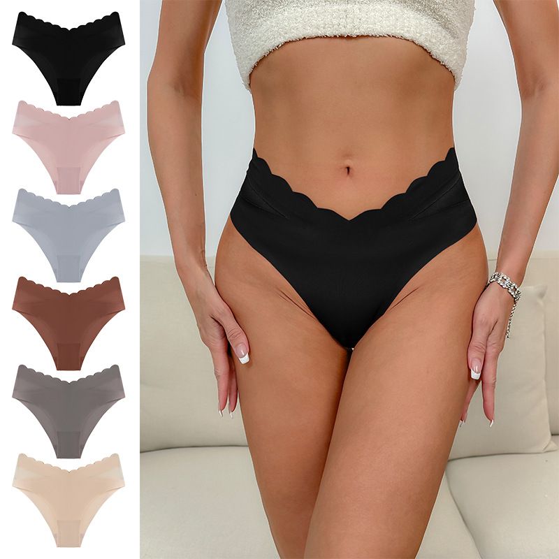 Solid Color Seamless Mid Waist Briefs Panties