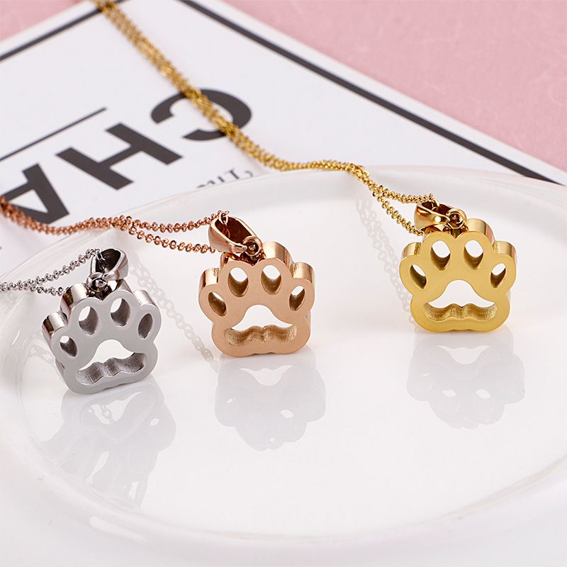 Stainless Steel Titanium Steel 18K Gold Plated Casual Streetwear Plating Paw Print Pendant Necklace