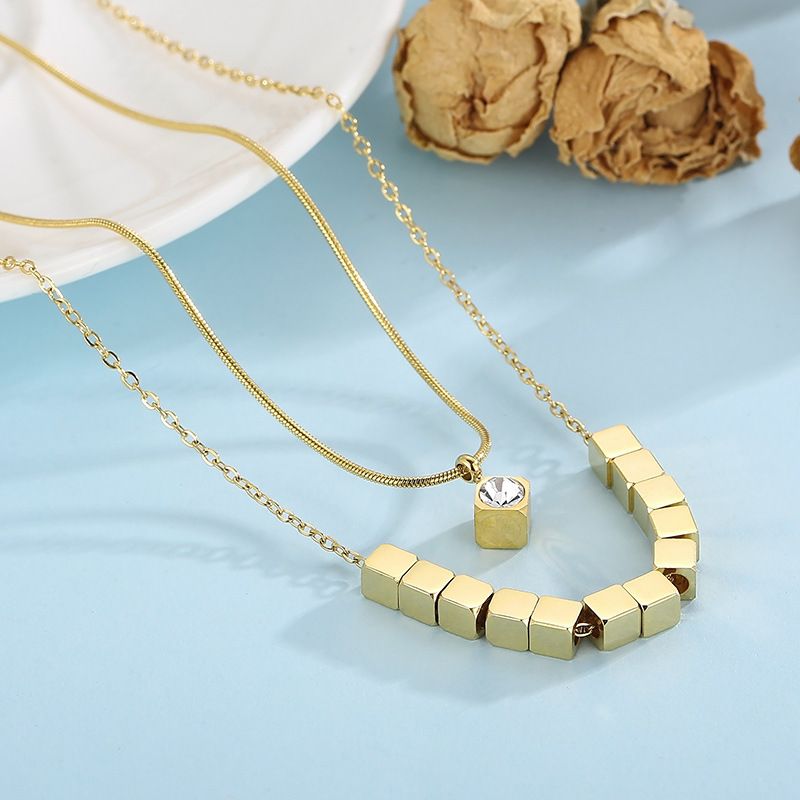 Titanium Steel 18K Gold Plated Simple Style Streetwear Square Layered Necklaces