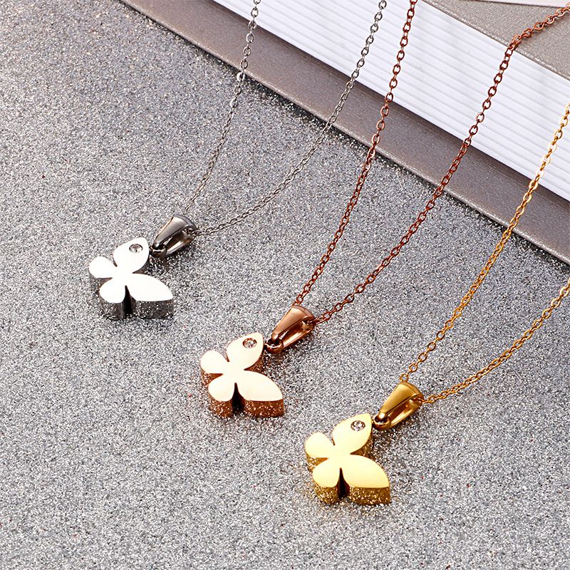 Stainless Steel Titanium Steel 18K Gold Plated Vintage Style Plating Butterfly Pendant Necklace