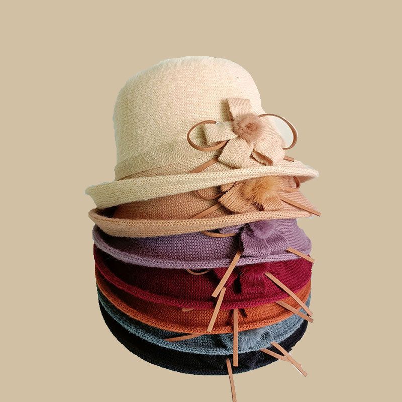 Frau Elegant Basic Dame Einfarbig Blumen Crimpen Bucket Hat