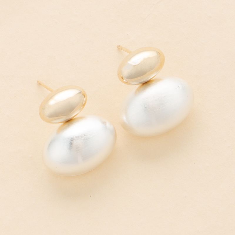 1 Paire Style Simple Géométrique Ovale Placage Incruster Le Cuivre Perle Boucles D'oreilles