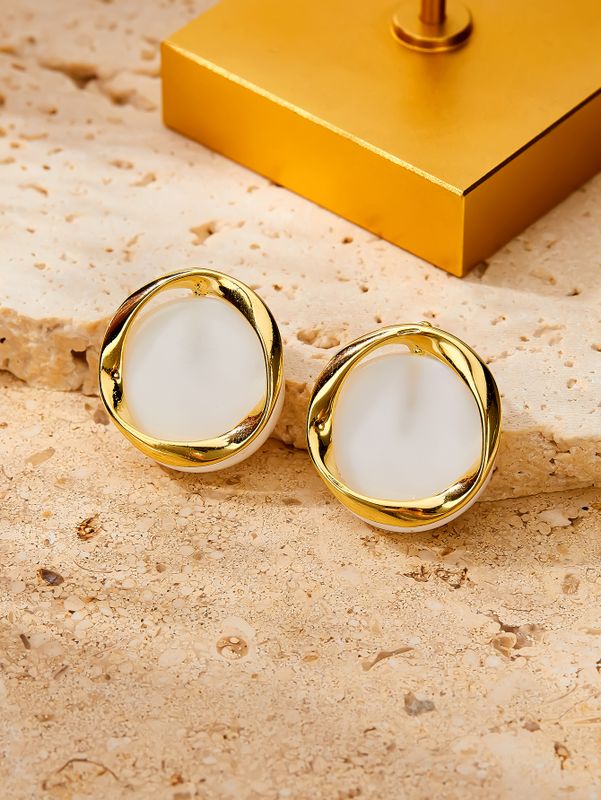 1 Pair Elegant Modern Style Korean Style Round Plating Copper 14k Gold Plated Ear Studs