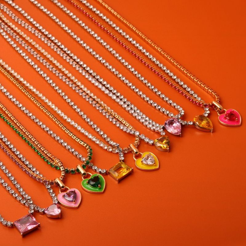 Copper Elegant Sweet Plating Inlay Heart Shape Zircon Pendant Necklace