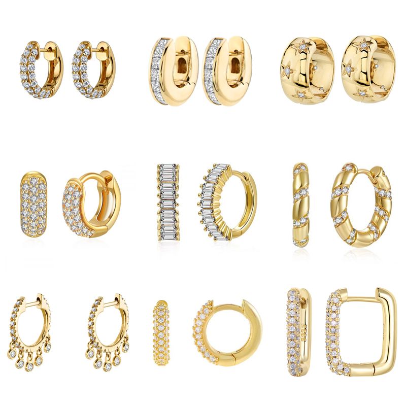 1 Paar Luxuriös Klassischer Stil Pentagramm Kreis Überzug Inlay Kupfer Zirkon 18 Karat Vergoldet Ohrringe
