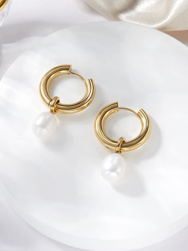 1 Pair Lady Round Plating 304 Stainless Steel 14K Gold Plated Drop Earrings