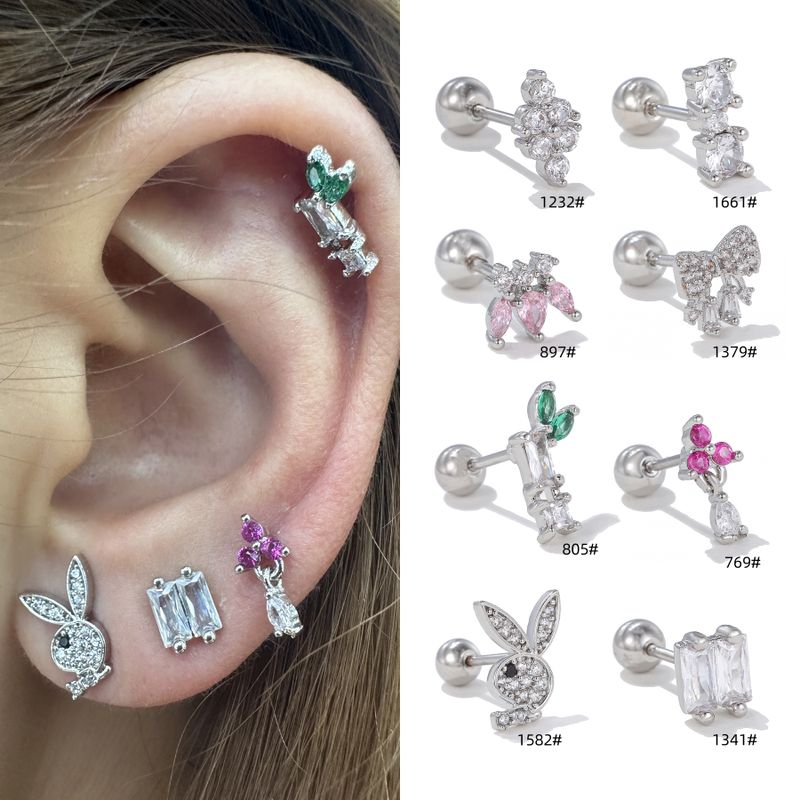 1 Piece Ig Style Simple Style Geometric Animal Plating Inlay Brass Zircon 18k Gold Plated White Gold Plated Ear Studs