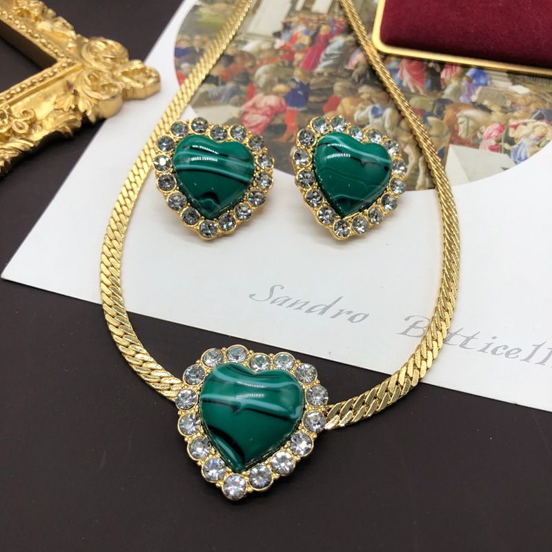 Modern Style Heart Shape Alloy Inlay Rhinestones Women's Earrings Necklace