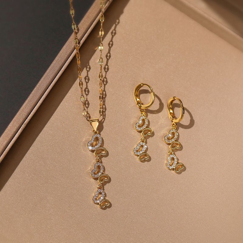 Einfacher Stil Geometrisch Schmetterling Kupfer Überzug Inlay Zirkon 18 Karat Vergoldet Ohrringe Halskette Schmuck-set