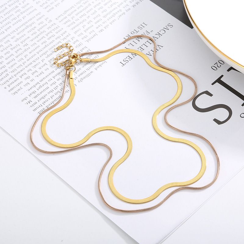 Titanium Steel 18K Gold Plated Simple Style Classic Style Plating Color Block Layered Necklaces