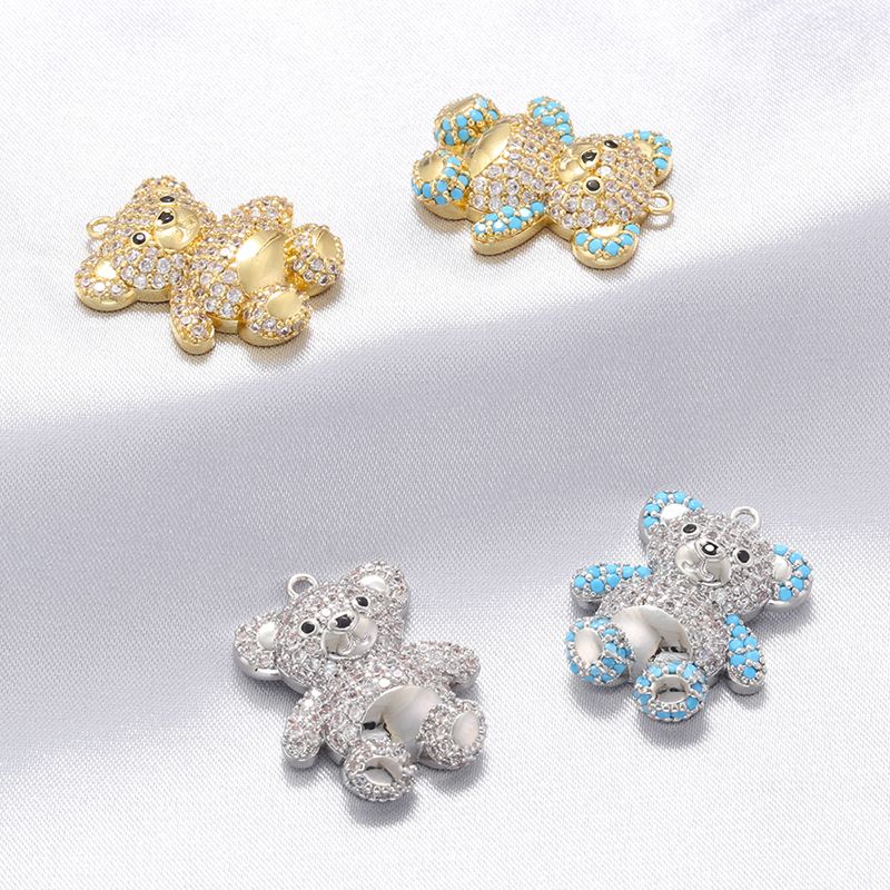Cute Sweet Little Bear Copper Plating Inlay Zircon 18k Gold Plated Charms