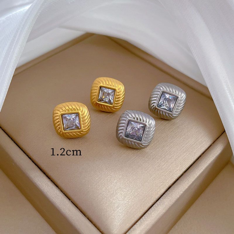1 Piece Simple Style Classic Style Square Plating Inlay Titanium Steel Artificial Gemstones Ear Studs
