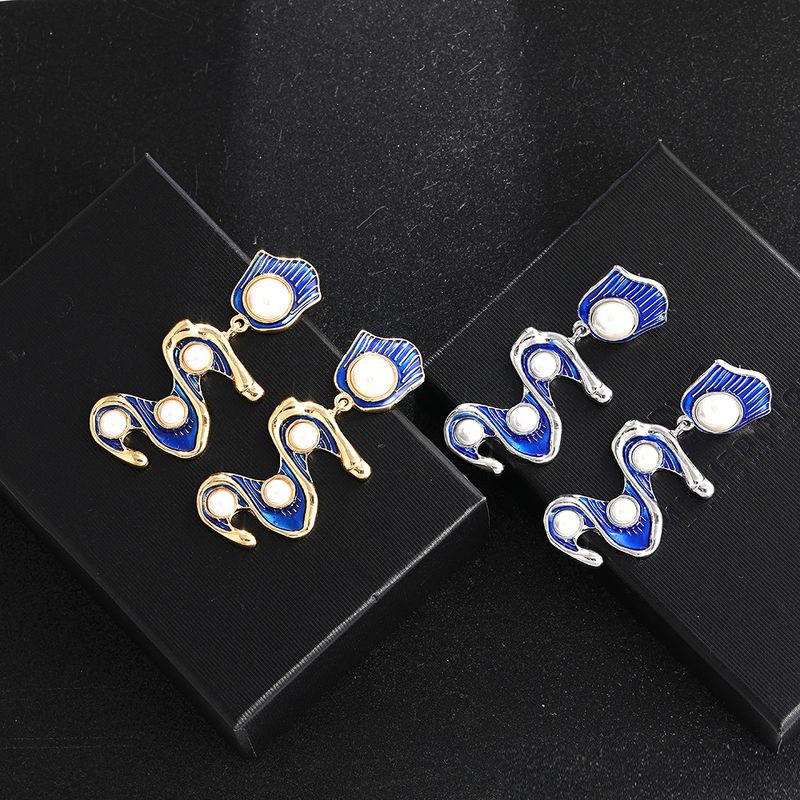 1 Pair Vintage Style Color Block Plating Inlay Alloy Artificial Pearls Drop Earrings