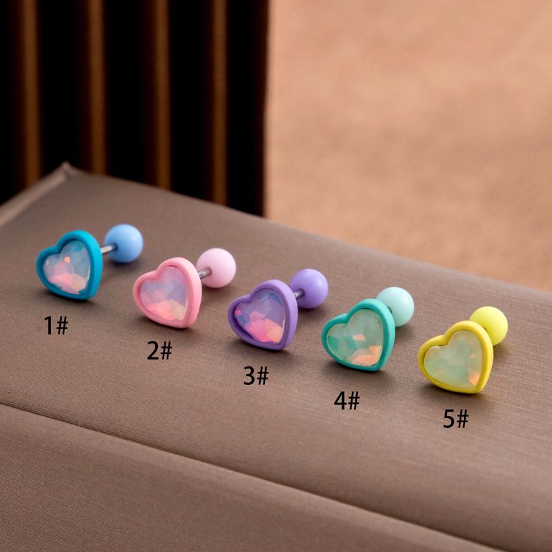 1 Piece Ear Cartilage Rings & Studs Sweet Simple Style Heart Shape 316 Stainless Steel  Copper Plating Inlay Zircon