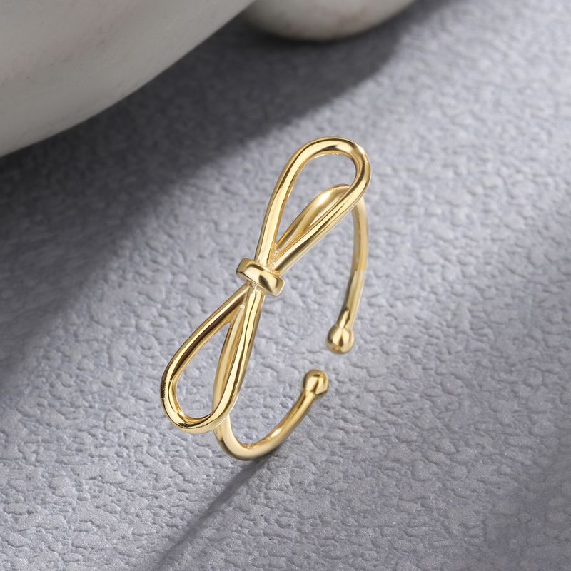 Lady Simple Style Circle Bow Knot Sterling Silver Plating Gold Plated Open Rings