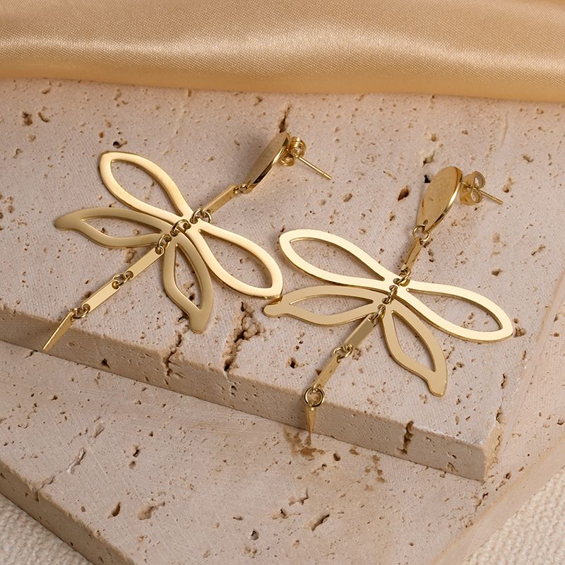 1 Pair Elegant Vacation Modern Style Dragonfly Plating 304 Stainless Steel 14K Gold Plated Drop Earrings