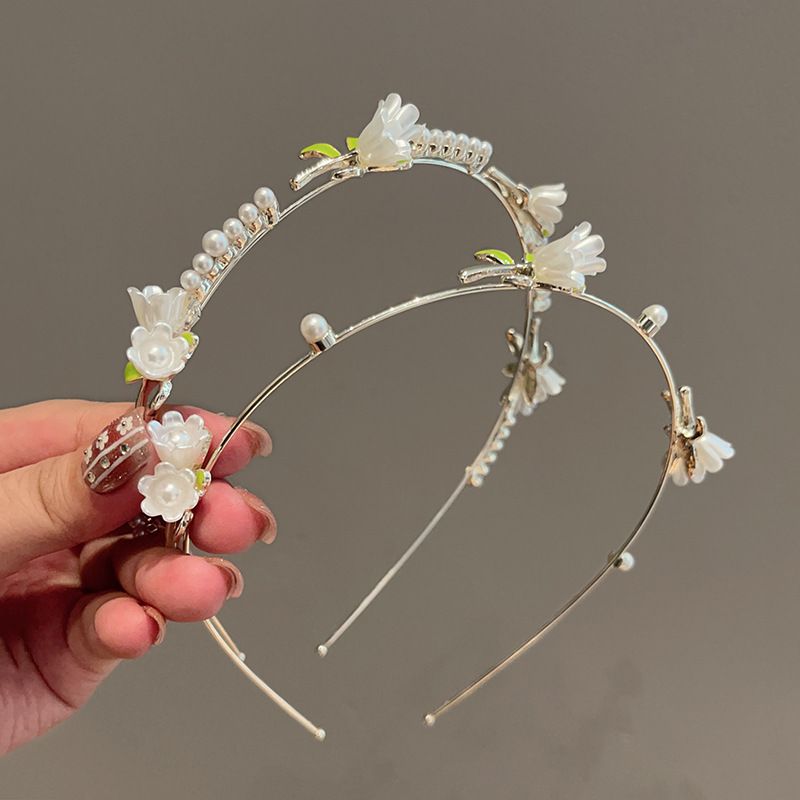 Mignon Sucré Pastorale Fleur Alliage Incruster Perles Artificielles Bande De Cheveux