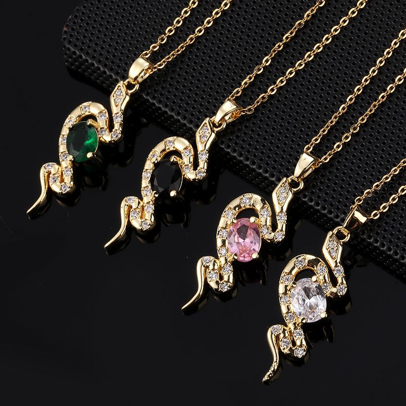Casual Retro Simple Style Snake Copper Plating Inlay Zircon Gold Plated Pendant Necklace