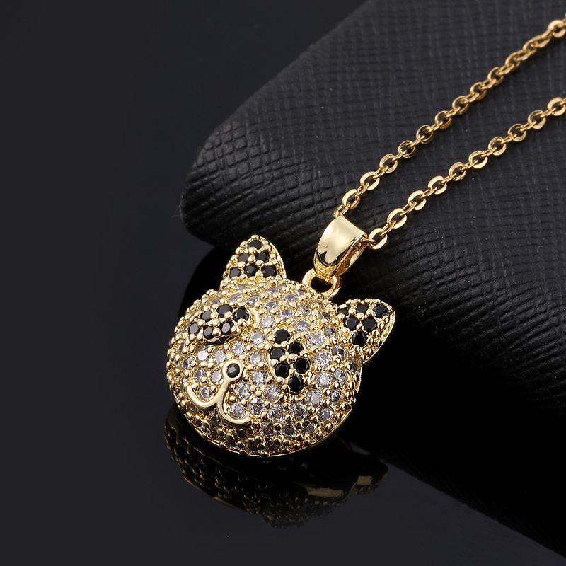 Cartoon Style Hip-hop Retro Bear Copper Plating Inlay Zircon Gold Plated Pendant Necklace