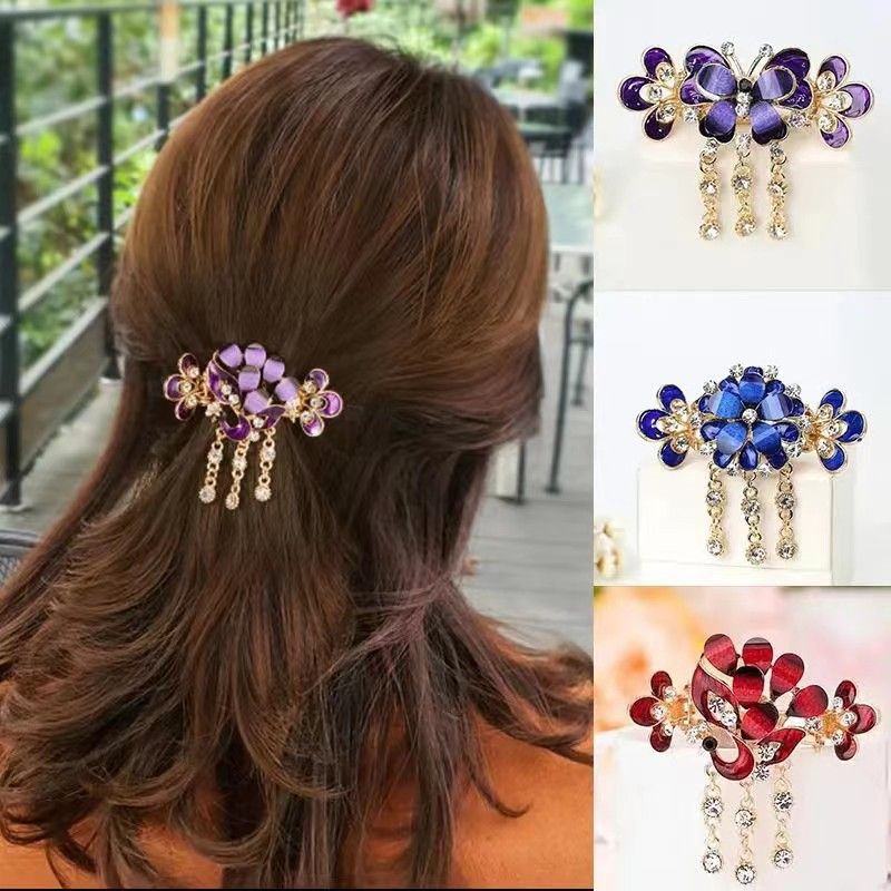 Vintage Style Butterfly Alloy Plating Inlay Rhinestones Hair Clip
