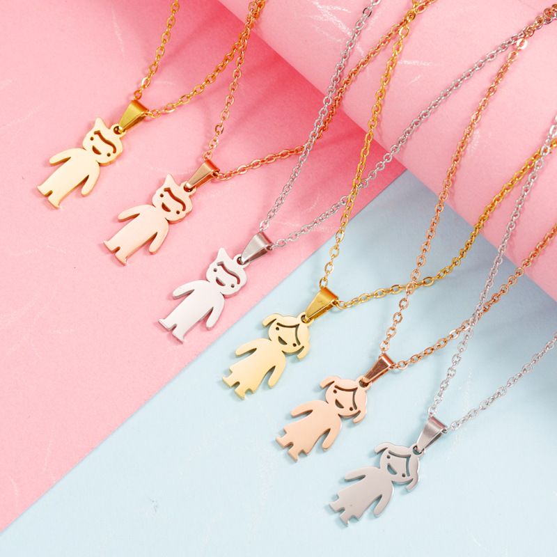 Stainless Steel 18K Gold Plated Casual Cute Polishing Plating Human None Pendant Necklace