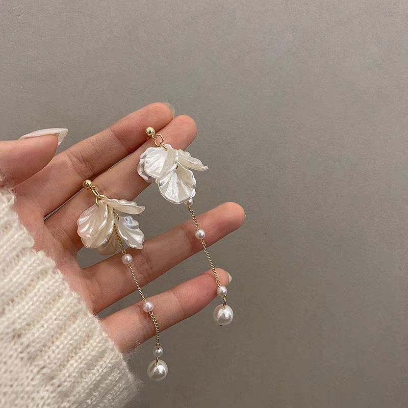 1 Par Estilo Ig Dulce Flor Borla Perla Enchapado Cascarón Pendientes De Gota