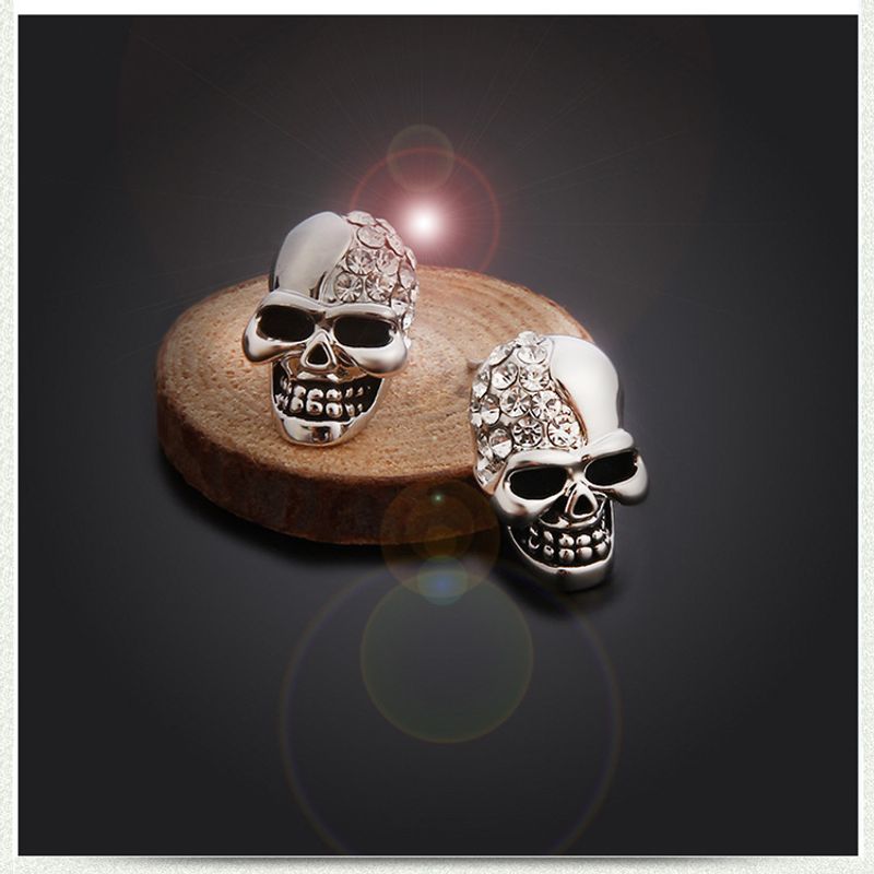 1 Pair Retro Punk Skull Plating Inlay Alloy Rhinestones 18k Gold Plated Rose Gold Plated Ear Studs