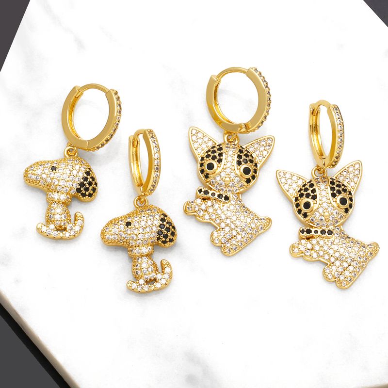1 Pair Modern Style Simple Style Dog Plating Inlay Copper Zircon 18k Gold Plated Drop Earrings