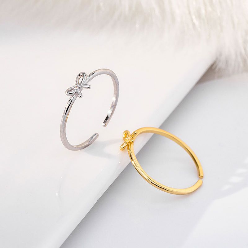 Sweet Simple Style Bow Knot Sterling Silver Plating White Gold Plated Gold Plated Open Rings