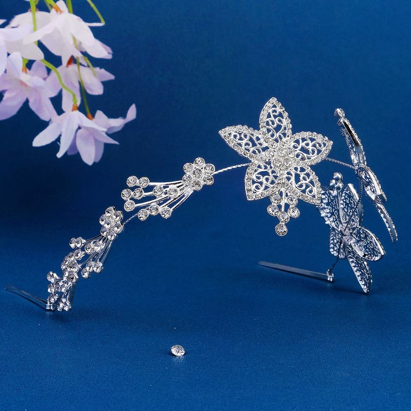 Style Ig Brillant Fleur Papillon Alliage Évider Incruster Strass Bande De Cheveux