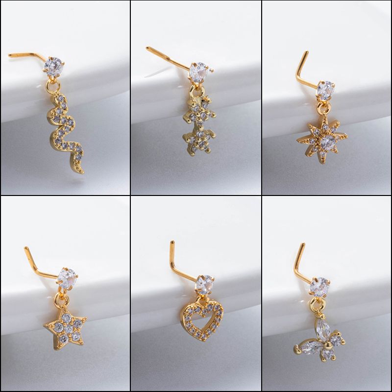 1 Piece Nose Rings & Studs Basic Classic Style Heart Shape Flower Butterfly 316L Stainless Steel  Copper Plating Inlay Zircon