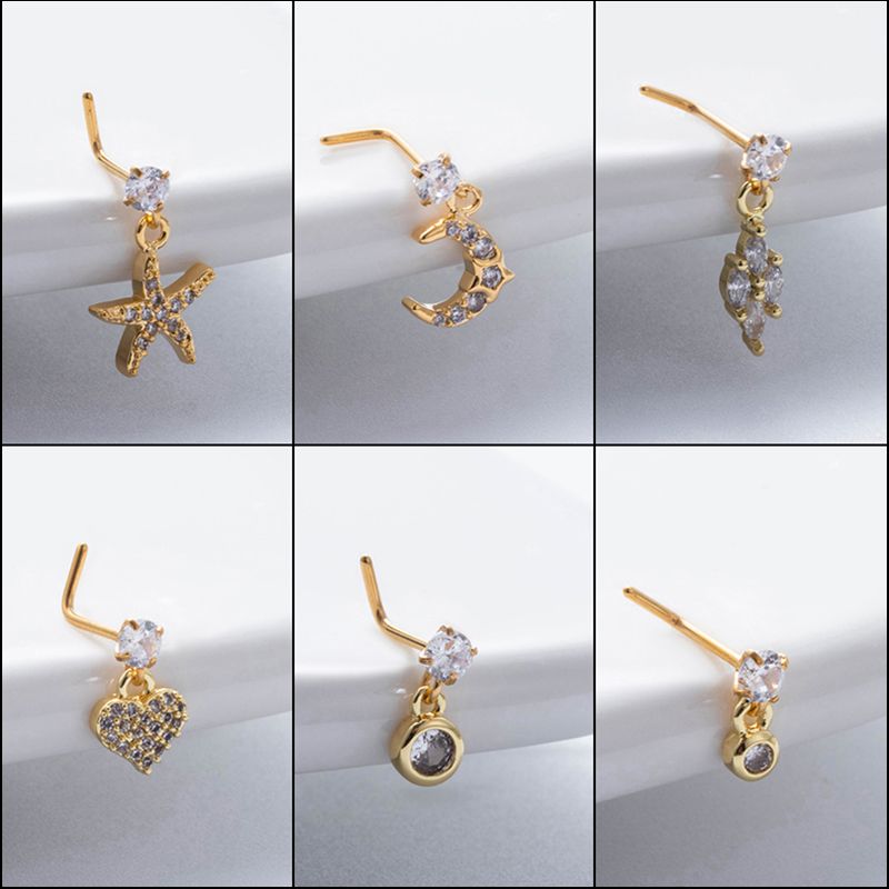 1 Piece Nose Rings & Studs Basic Classic Style Moon Starfish Heart Shape 316L Stainless Steel  Copper Plating Inlay Zircon