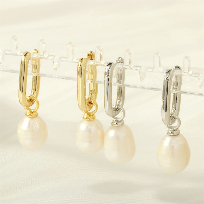 1 Pair Simple Style Irregular Plating Inlay Copper Freshwater Pearl 18k Gold Plated Drop Earrings