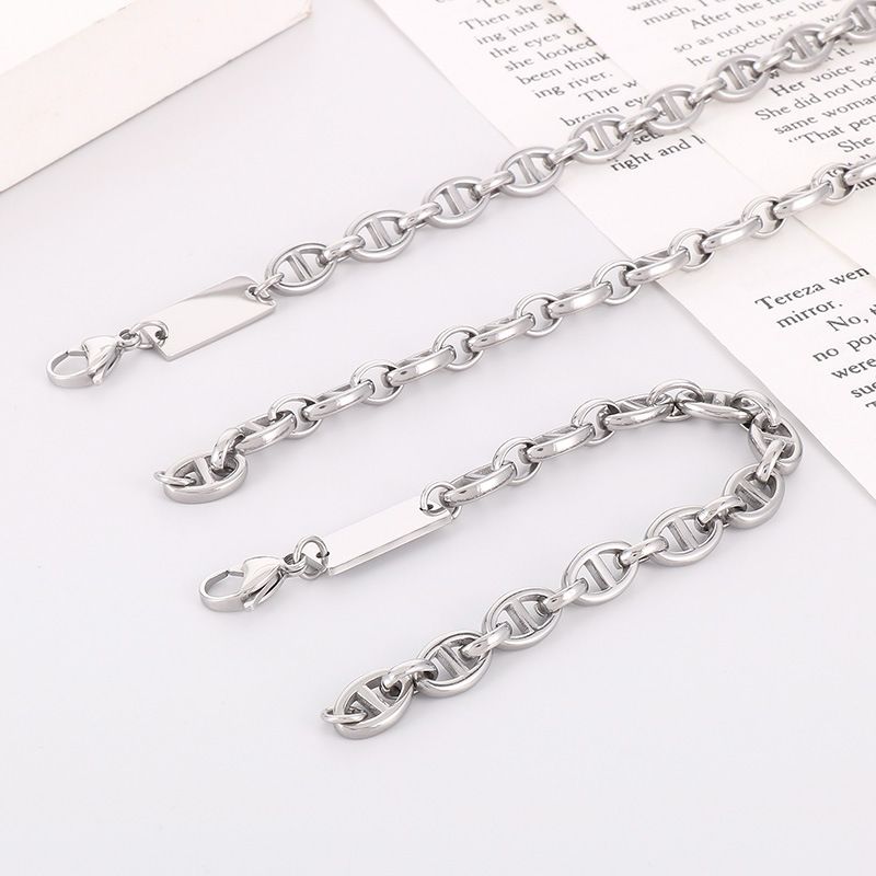 Punk Oval Titanium Steel Plating Chain Bracelets Necklace